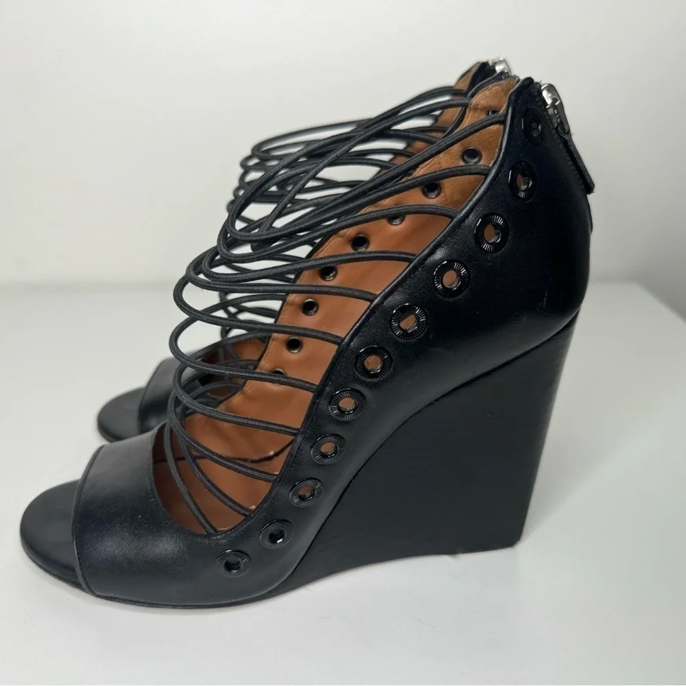 Givenchy Black Leather Strappy Ria Wedge Sandals - Size 39